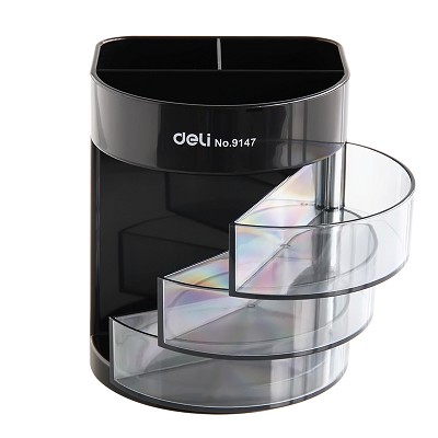 得力9147多功能笔筒办公商务塑料得力笔座创意时收纳笔筒颜色随机