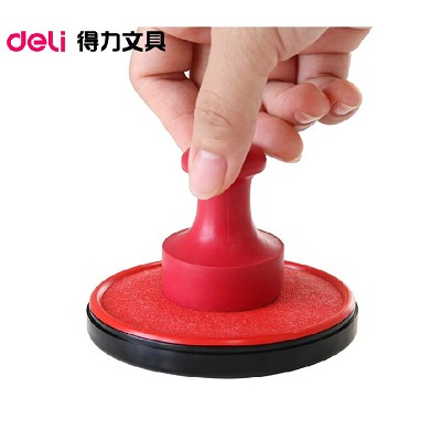 红色印泥 得力印台9859快干印油 金属圆形铁盒85mm 会计办公用品