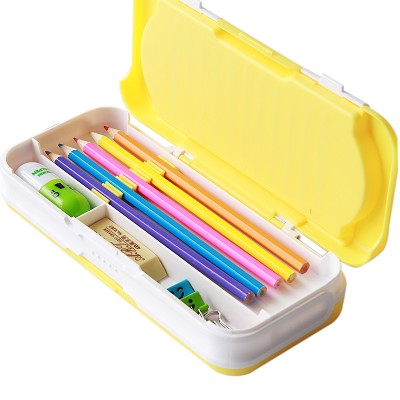 得力95585卡通可爱塑料文具盒 三层铅笔盒 学生儿童笔盒 附送套尺
