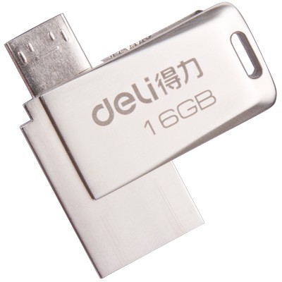 得力3754双接口16G U盘金属旋转盖Micro USB可直插手机电脑 包邮